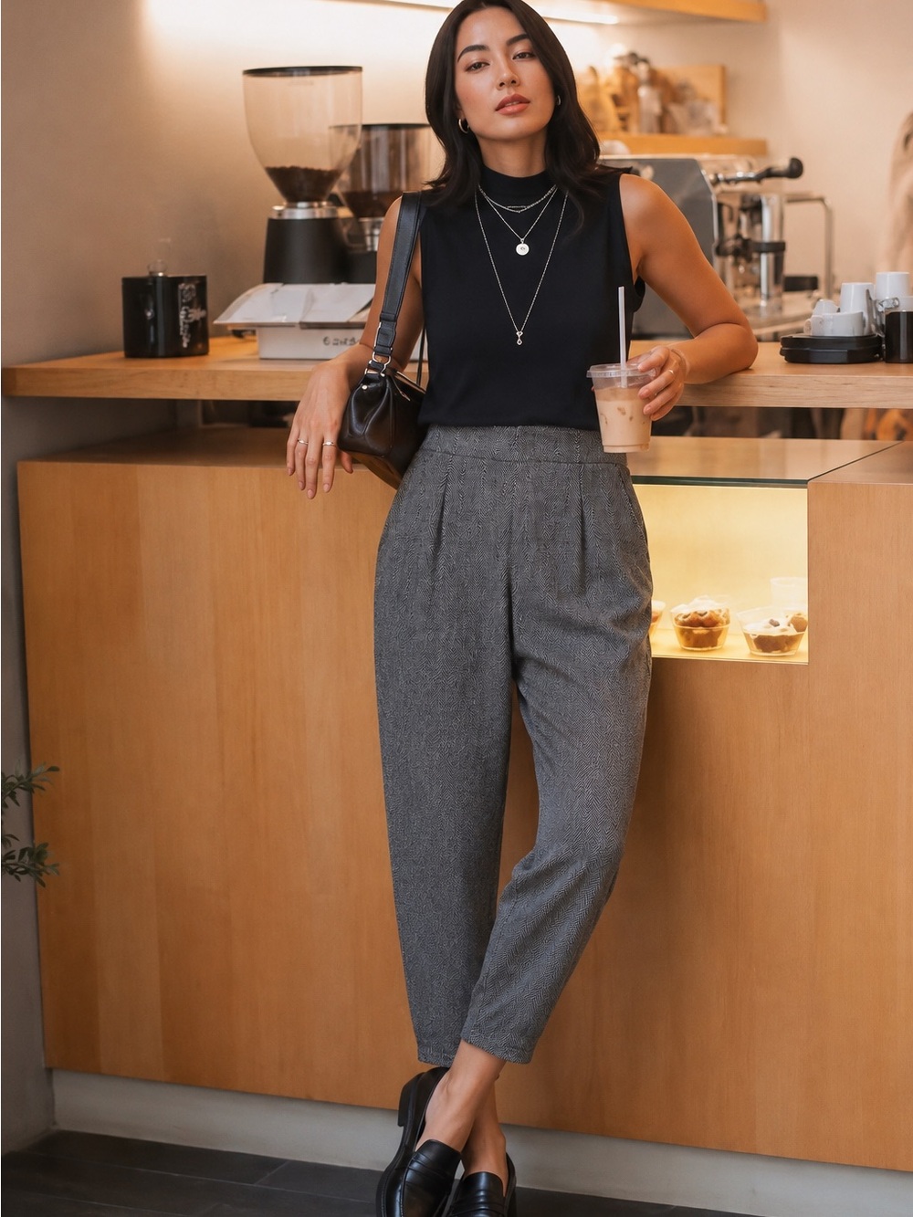 Cropped Tapered Dress Pants - Gray